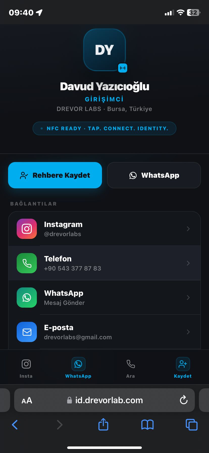 DREVOR LABS NFC Dijital Kimlik